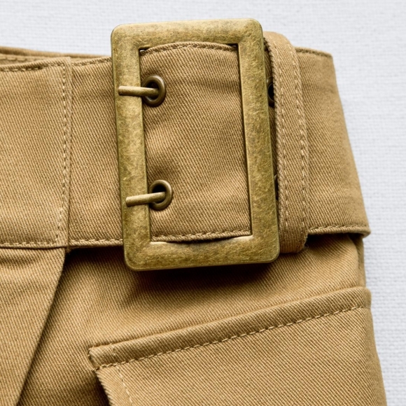 Zara neutral Beige Khaki Tan Cargo Skort Pockets Viral Short Skirt size M - Picture 8 of 12